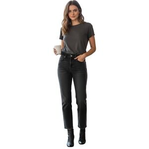 AMO Chloe High Rise Button Fly Crop Jeans Piping Detail Black 25x27 NWOT $268